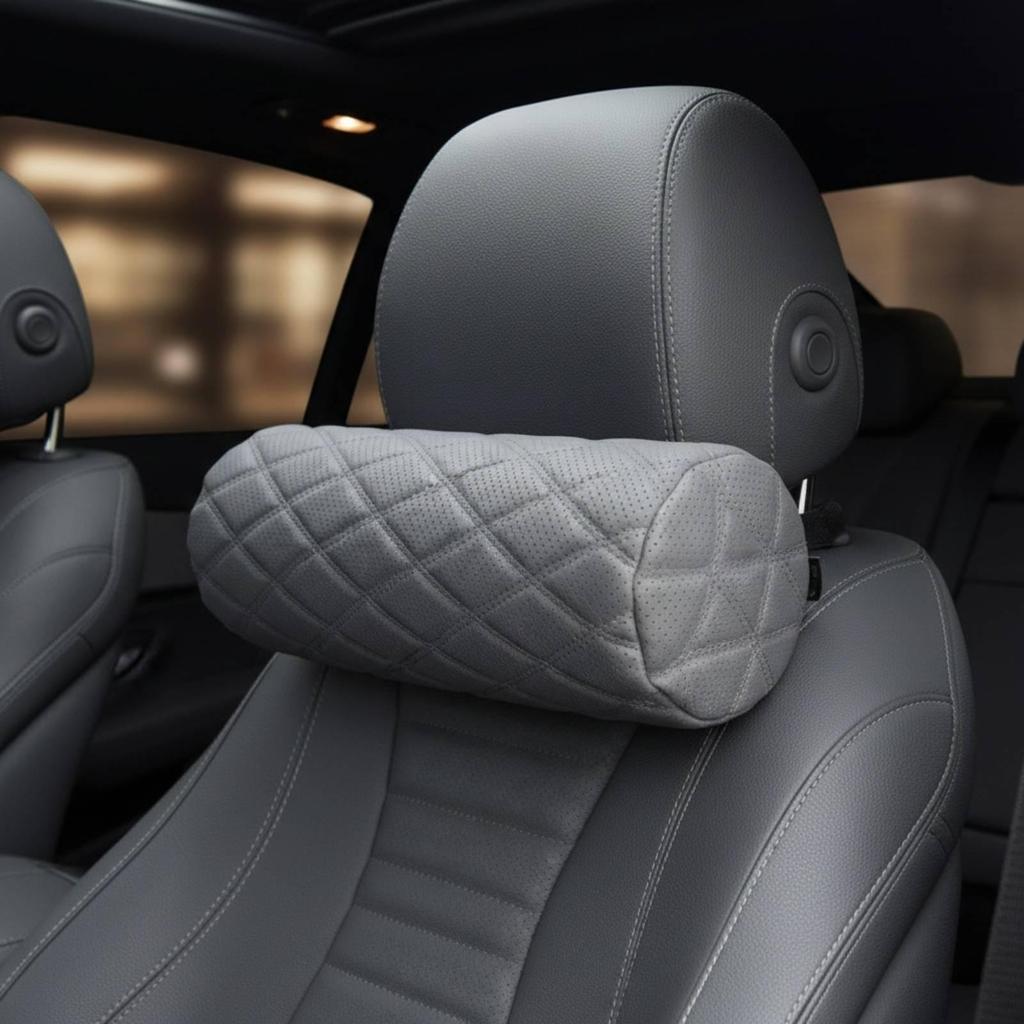 Perforated Leather Neck Pillow with Diamond Quilted Pattern High Density Car