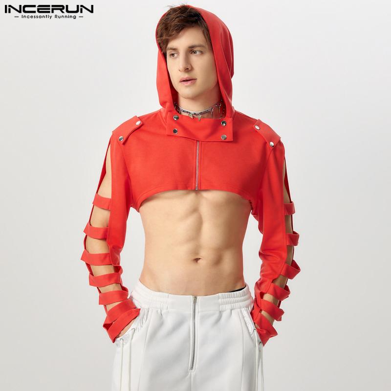 INCERUN Pánské mikiny s kapucí s dlouhým rukávem a krátkým rukávem