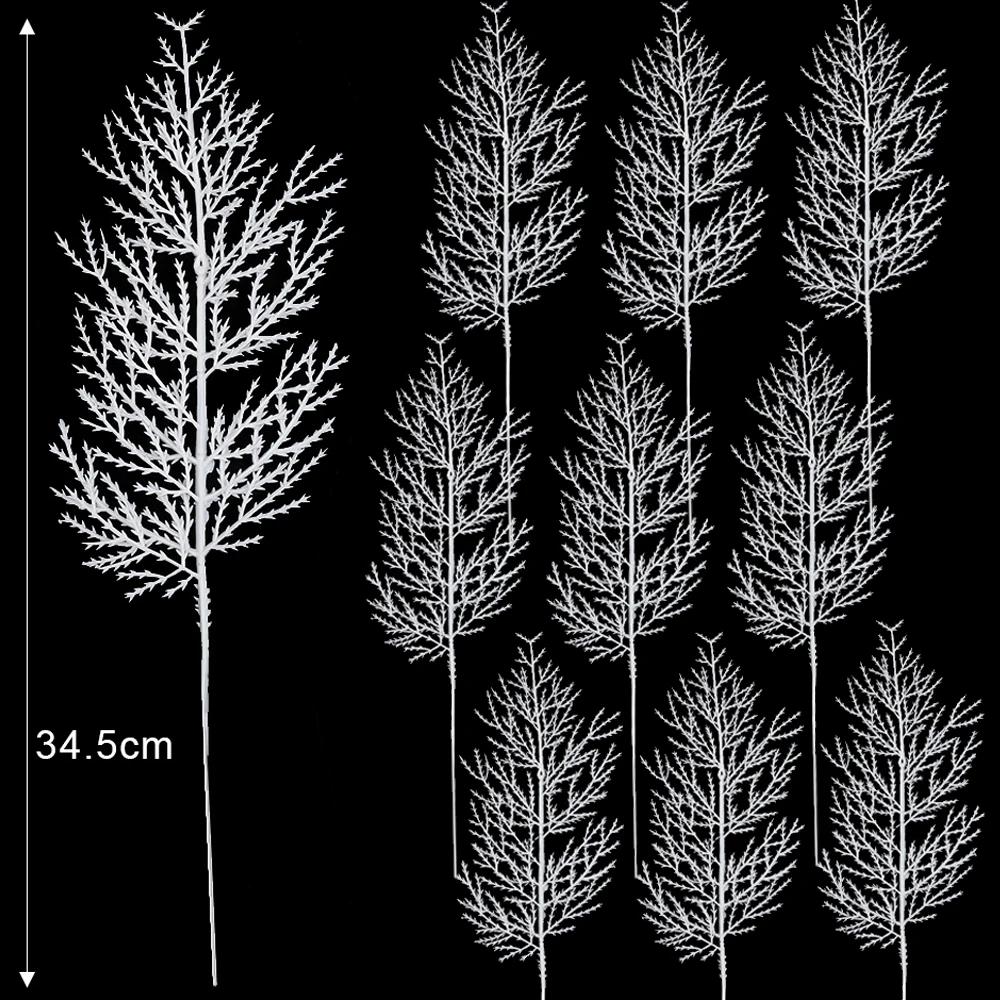 White Artificial Pine Branches Snow Pine Christmas Tree Wedding Decorations DIY Desktop Living Room Home Kitchen Faux Plants 10PCS белый