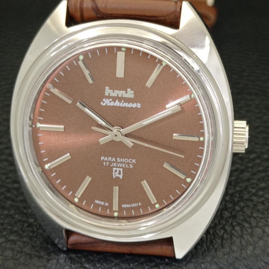 VINTAGE HMT KOHINOOR RUČNÍ NÁTAH INDICKÉ PÁNSKÉ HODINKY HNĚDÝ CIFERNÍK a440997-4 HT-a440997