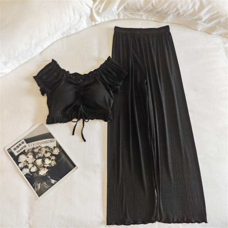 Women's Summer Puff Sleeve Modal Pajamas Set with Integrated Breast Pads - Sexy Pure Desire Homewear