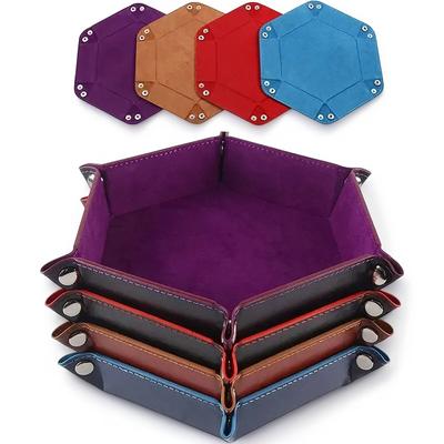 1 Stück Sechseckige Würfelablage und Verschiedenes Aufbewahrungsbox Brettspiel Würfelablage Zubehör Leder Würfelturm Rolltablett Set Ablage