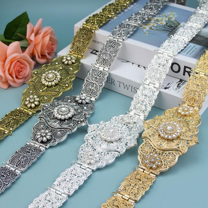 Caucasus Dress Belt For Women Turks Flower Waist Belt Belly Chain Adjustable Length Antique Gold Silver Color