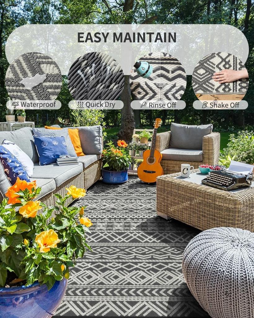 Outdoor Rug Carpet Waterproof 5x8 Outdoor Patio Rug Mat Reverisble Plastic Straw Outdoor Rug