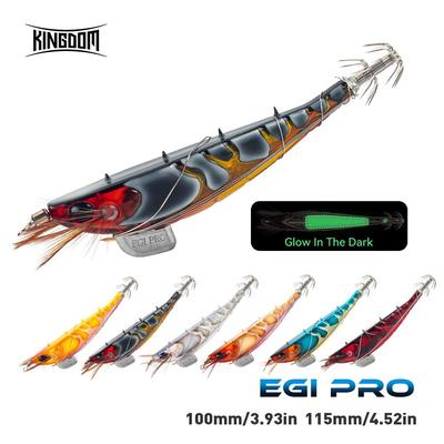 Kingdom EGI PRO SHRIMPER Fishing Lures 100mm 115mm Squid Lure Lead Eging Lure Sinking Squid Jig Shrimp Baits Soft Foot Luminous Cuttlefish Bait