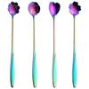 4 Adet/grup Paslanmaz Çelik Sofra Gökkuşağı Çiçek Buz Kaşığı Şeker Kaşığı Çay Kahve Kaşığı Karıştırma Çubuğu Sp