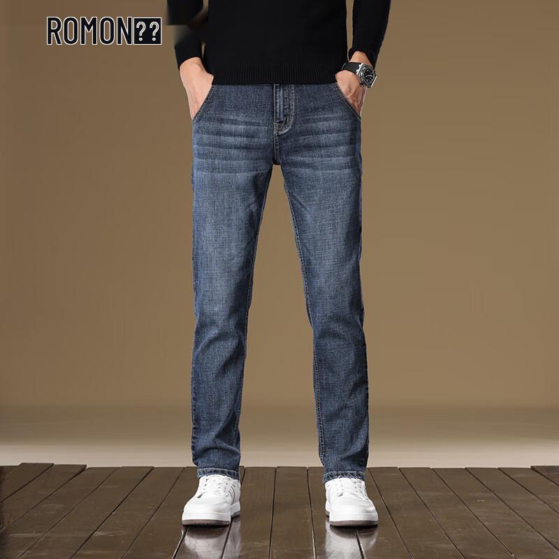 ROMON Men's Straight Slim Fit Stretch Business Casual Jeans
