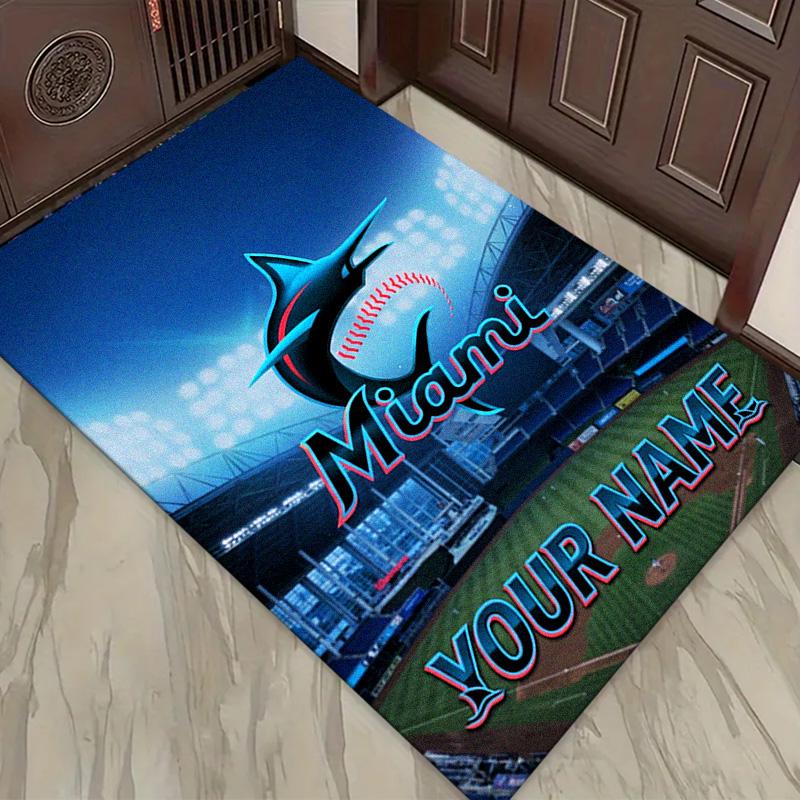 Name Custom Miami Marlins Logo Carpet Rug for Living Room Bedroom Home Sofa Decoration,Kids Play Non-slip Floor Mat