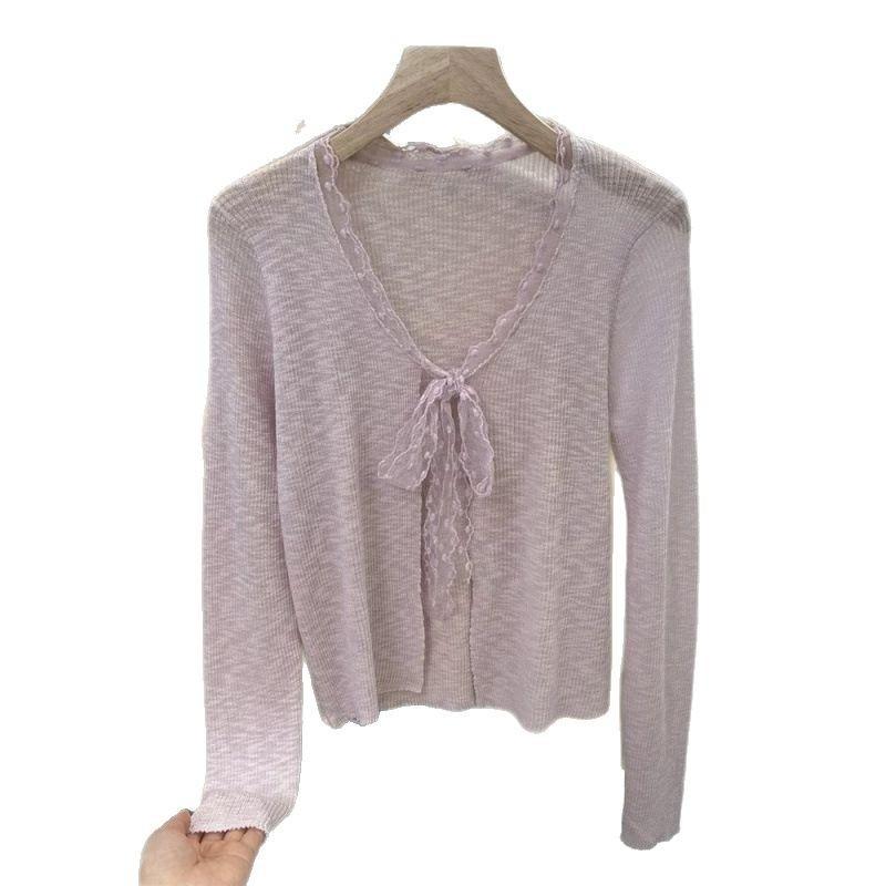 Women's Clothing, Summer New Sweet and Lazy Lace Straps Knitted Cardigan Women's Short Long-sleeved Top