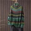 Johnature Women Vintage Striped Pullover Sweaters Mock Neck Long Sleeve Spring Long Sleeve Casual Sweaters