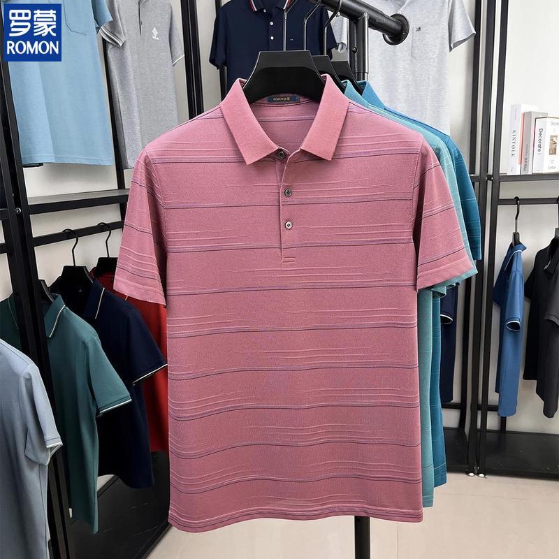 

Romon Men s Silk Blend Polo Shirt with Pockets 4XL