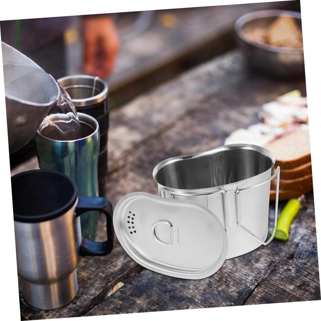 1pcs Stainless Steel Camping Pot Outdoor Food Container For Hiking Easy To Clean Suitable For Camping Picnic Backpacking Travel