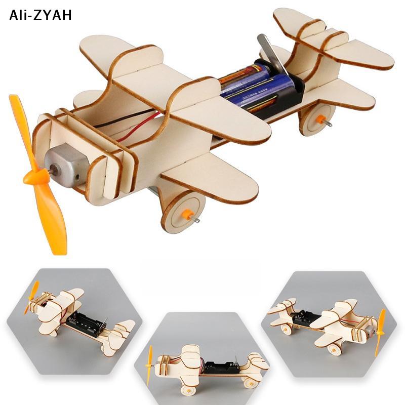 1 Set Wood Puzzle Games DIY Airplane Science Toys Children Educational STEM Kits Technologia Experimental Tool School Supply