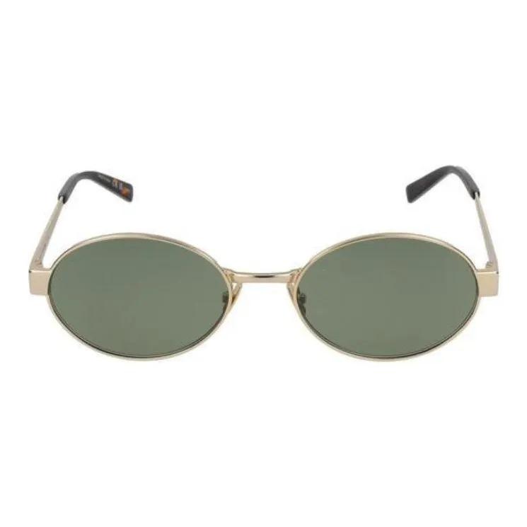 SAINT LAURENT Sunglasses Logo Temple Tips Metal Oval Frame Unisex Style Couple's Match Gold