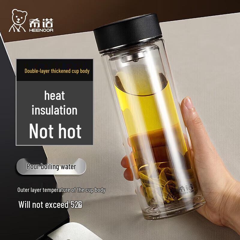 HEENOOR Double Wall Insulated Portable Glass Cup