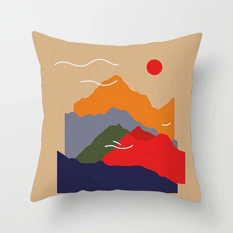 Hot Sale Modern Morandi Color Sofa Cushion Cover Home Nordic Abstract Mountain Moon Sun Geometric Pillow