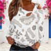 Women Plus Size Asymmetric Cutout Neck Cold Shoulder Long Sleeve Blue Printed Fitted Top