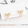 Women's Ribbon Cubic Ball Drop Gold Bangle Earrings