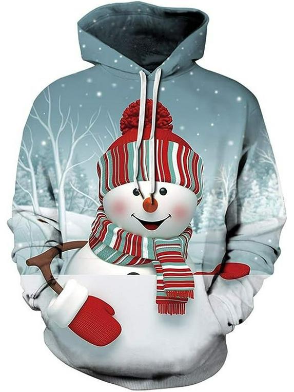 European & American 3D Print Christmas Hoodie - Autumn/Winter, Long Sleeve, Mid-length, Loose Fit 2XL