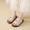 New Womens Sandals Fashion Adjustable Buckle Cork Footbed Slides Outdoor Beach Sliipers with Comfortable Support