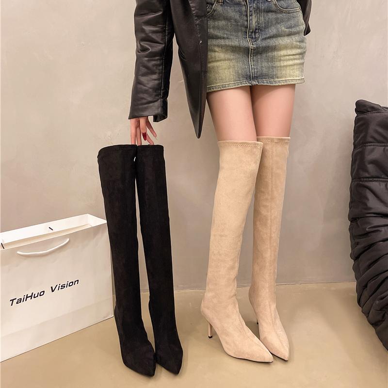 Fashion Fashionable Long Tube Boots Women's 2025 Autumn Winter New Pointed Toe High Heel Straight Thin Boot Thick Heel Versatile