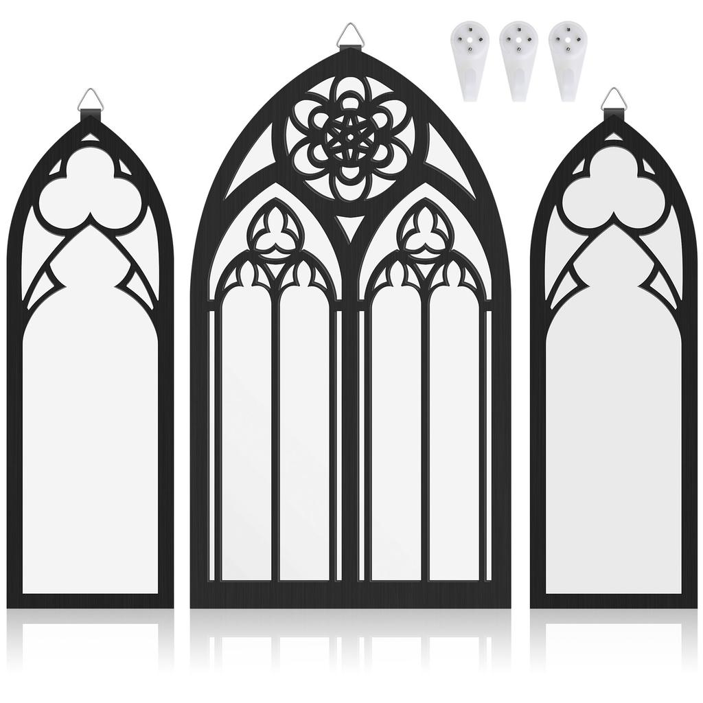 Gothic Mirrors Wall Decorative Mirror Gothic Arched Wall Mirror Vintage Cathedral Arch Frame Mirror for Halloween Christmas Home
