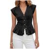Women S V Neck Denim Vest Buttoned Slim Fit Casual Short Top