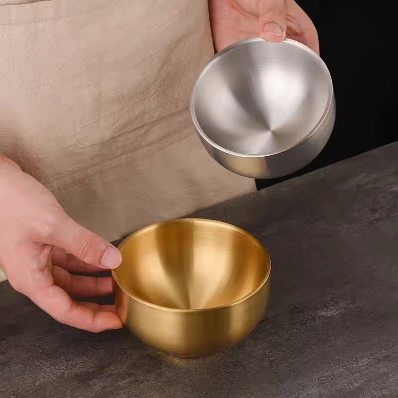 Korean Style Gold 304 Stainless Steel Double-Layer Insulated High-Foot Bowl