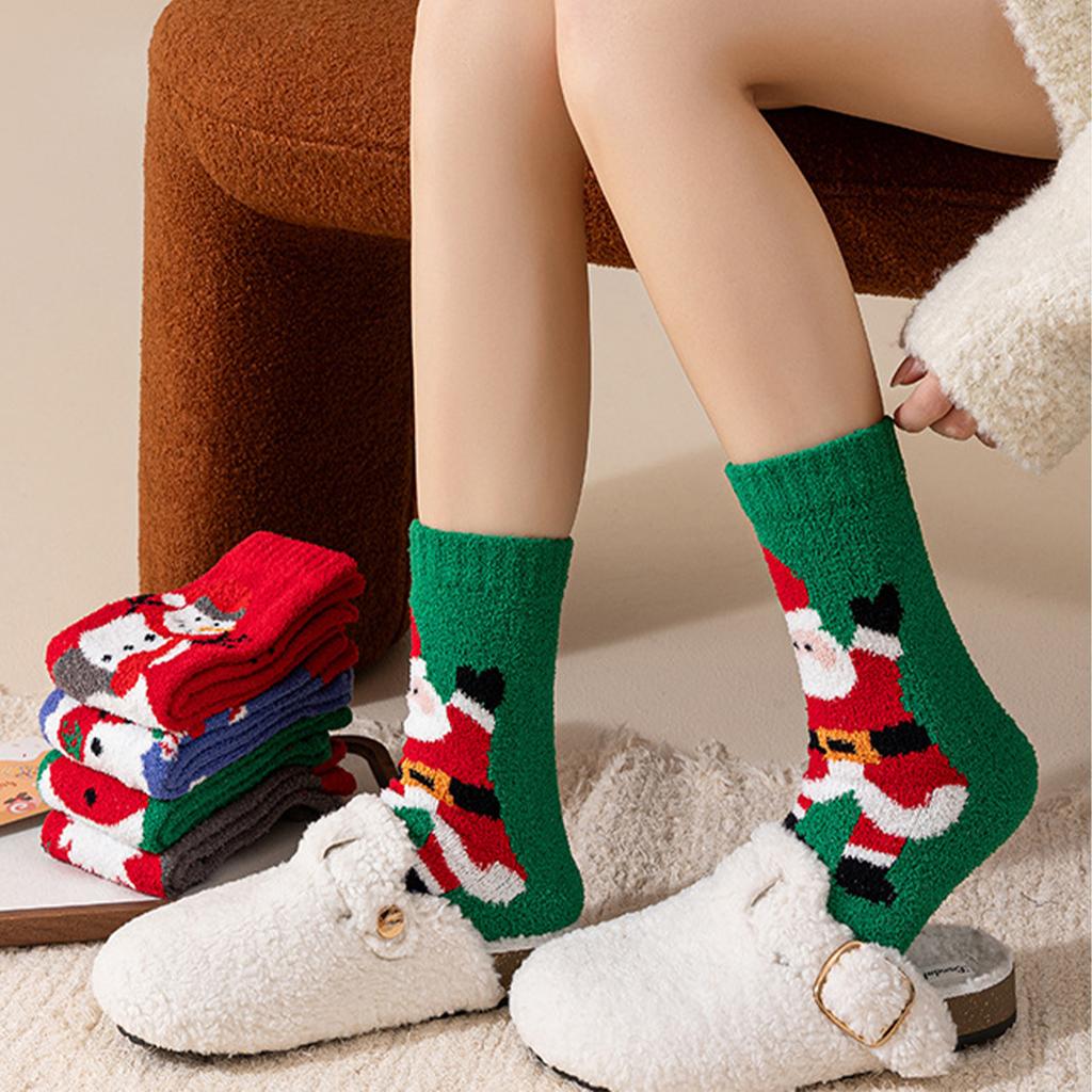 Women's Thick Warm Mid-Calf Sleep Socks Cute Cozy Floor Socks for Christmas