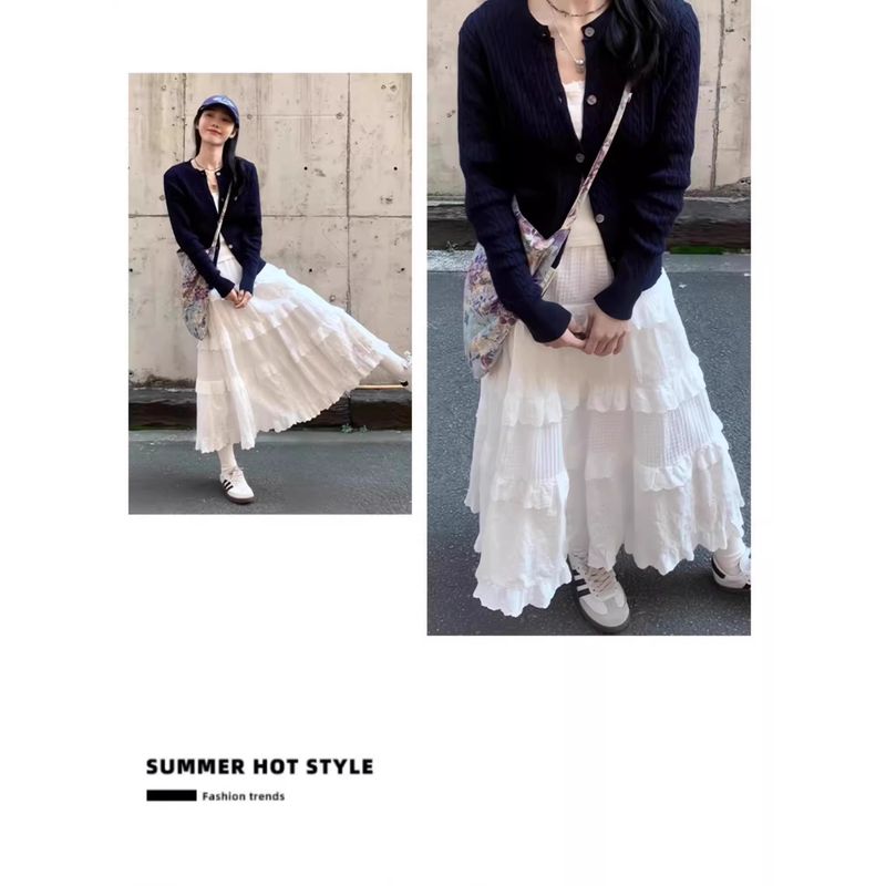 

White Cake Skirt Women Skirt Spring, Summer and Autumn 2025 New High Waist A Word Ballet Style Temperament Puffy Long dress White M(Suggested 47.50 kg-52.50 kg)