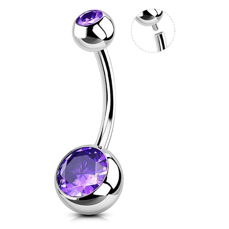 F136 Titanium Internal Thread Belly Button Ring Double Zirconia Set Navel Piercing Jewelry