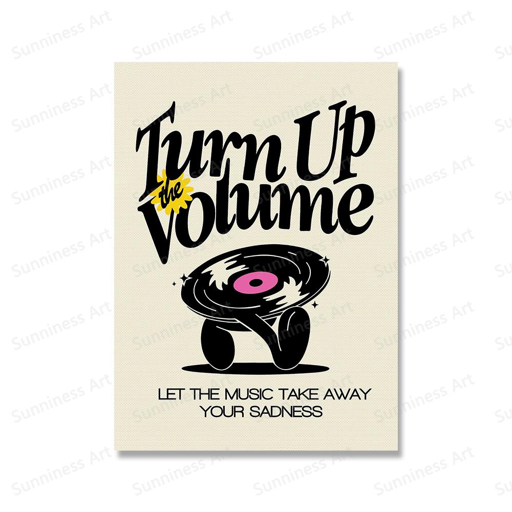 Retro Music Dance Record Player Poster And Print Flower Happy Quote Wall Art Canvas Painting Picture for Living Room Home Decor
