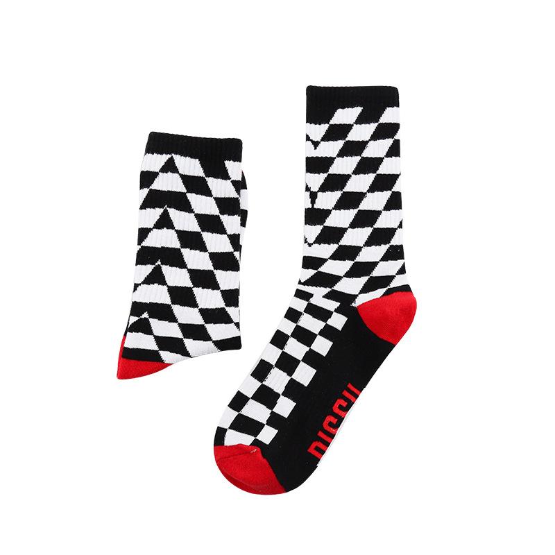 Male Spring Shark Checkered Street Hip Hop Skateboard Stockings
