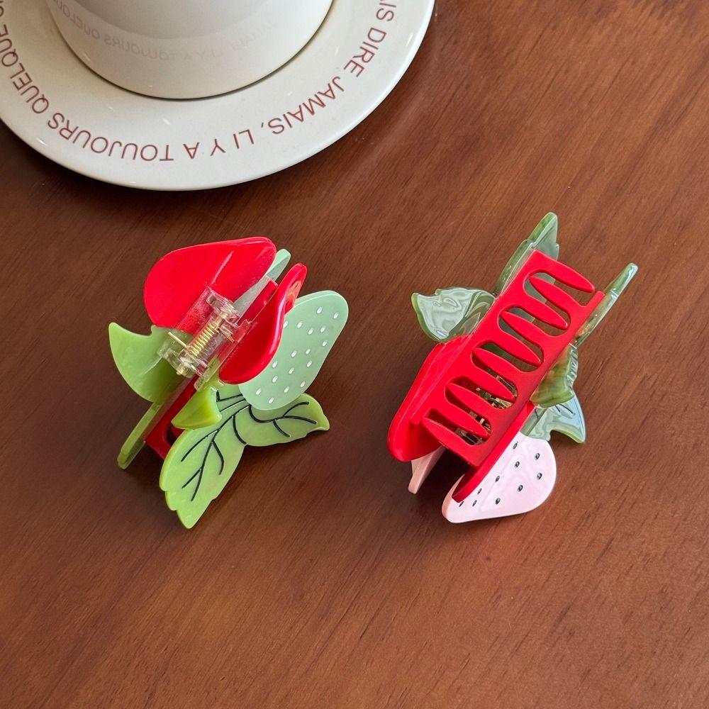 Sweet Strawberry Acetate Hair Clip Delicate Ponytail Shark Clip Fruit Acetate Claw Clip  Daily