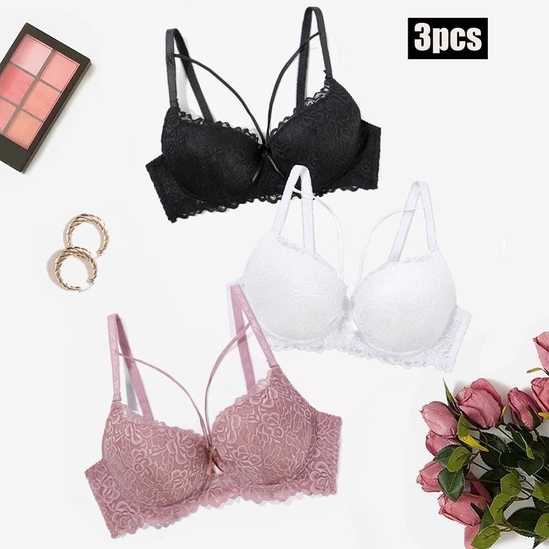 

3шт сплошной цветочный кружевной бюстгальтер на груди с проволокой сексуальные удобные бюстгальтеры B чашка нижнее белье 75B разноцветный