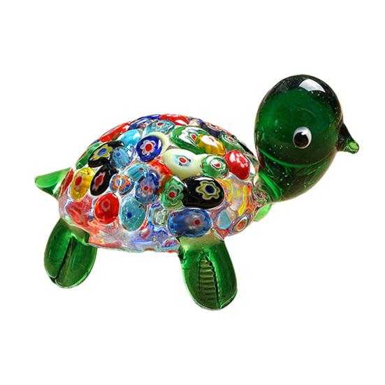 Micro Landscape Glass Accessory Hand Blown Millefiori Turtle Figurine, Mini Colorful Tortoise Statue, Cute Decorative Animal Collectible Cartoon