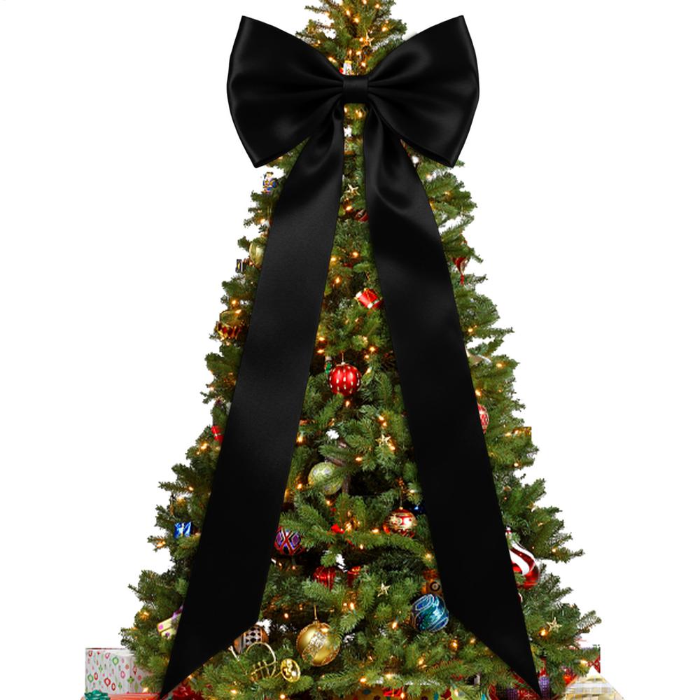 

Bows For Christmas Tree Satin 75-Inch With Long Ribbon Giant Christmas Tree Topper Bow For Wedding Birthday Wall Front Door 190x47cm чорний