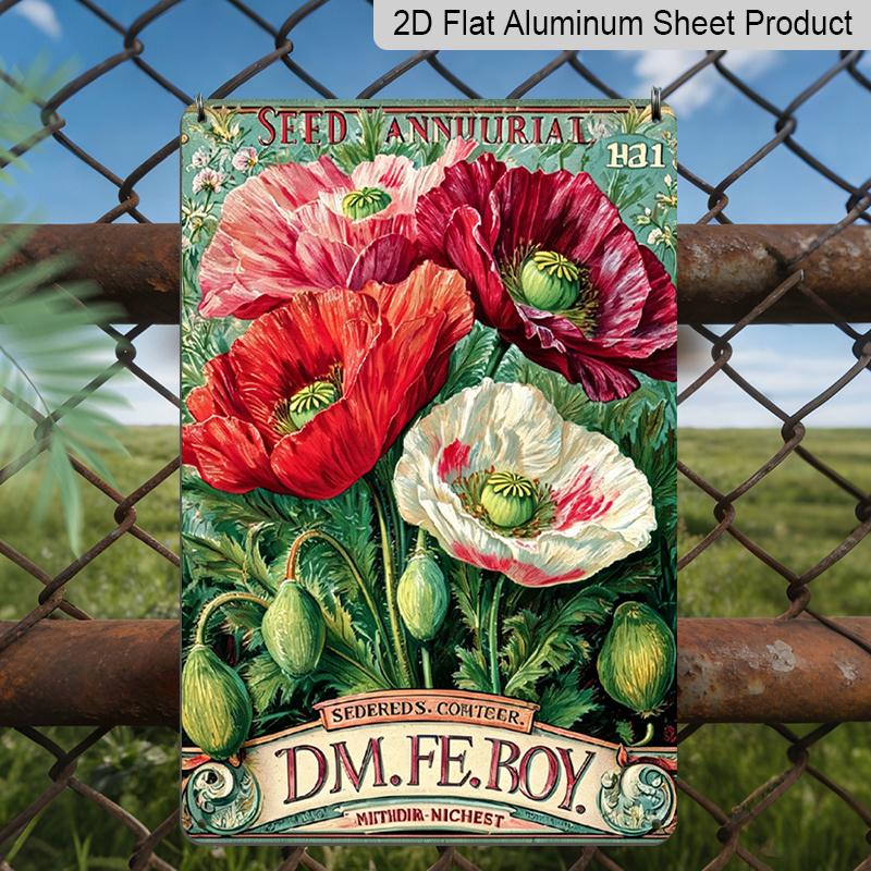 

2D Flat, Vintage Poppy Flower Seed Packet Aluminum Sign - Retro Botanical Wall Decor Garden Decor, Greenhouse, Flower Shop, Farmhouse Decor, Cottage 20*30cm