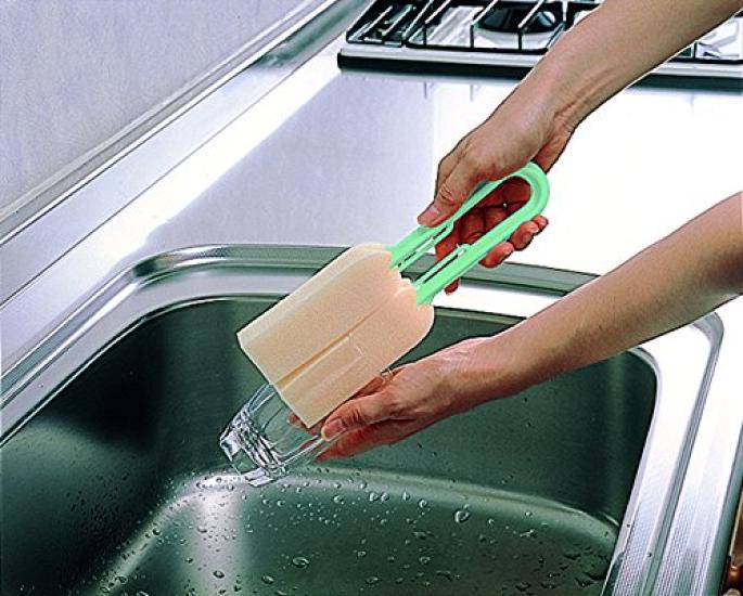 Azuma Industries Gosh Cup Clean Small G Green Dish Sponge, Cleans Both Sides by Clamping, for Mugs, Tumblers, and Dishes, Approximately 23cm Long