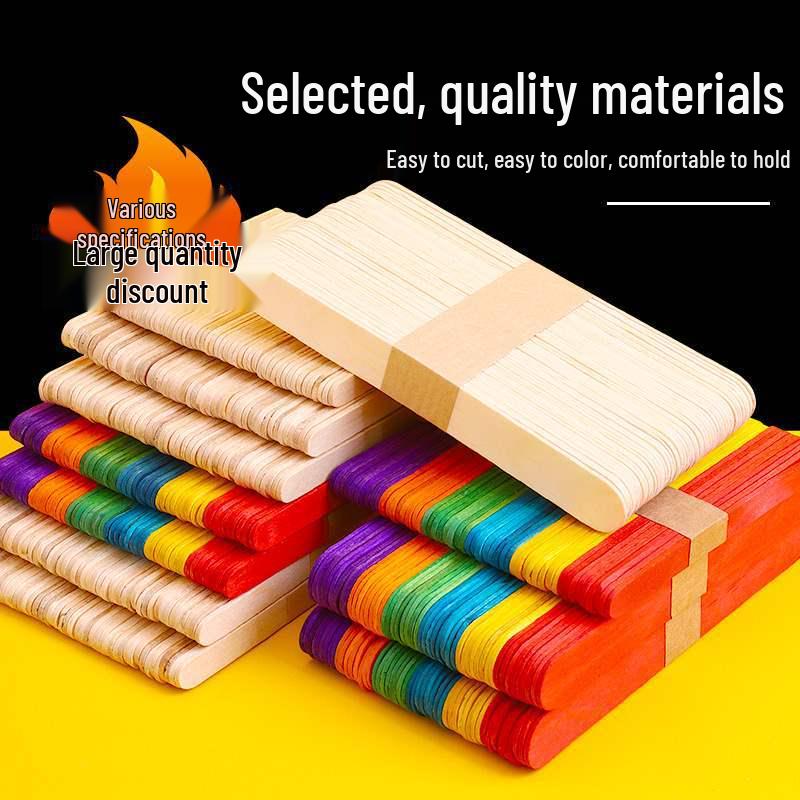 Colored Wooden Popsicle Sticks for DIY Crafts - Ideal for Kindergarten Projects and Handmade Creations.