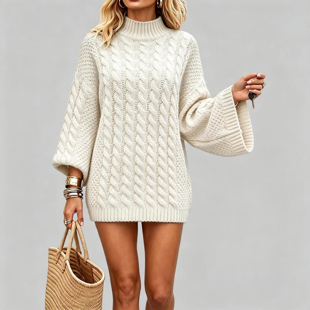 Women's Long Sleeve Pullover Sweater, Oversized Thick Knit Sweater for Fall and Winter