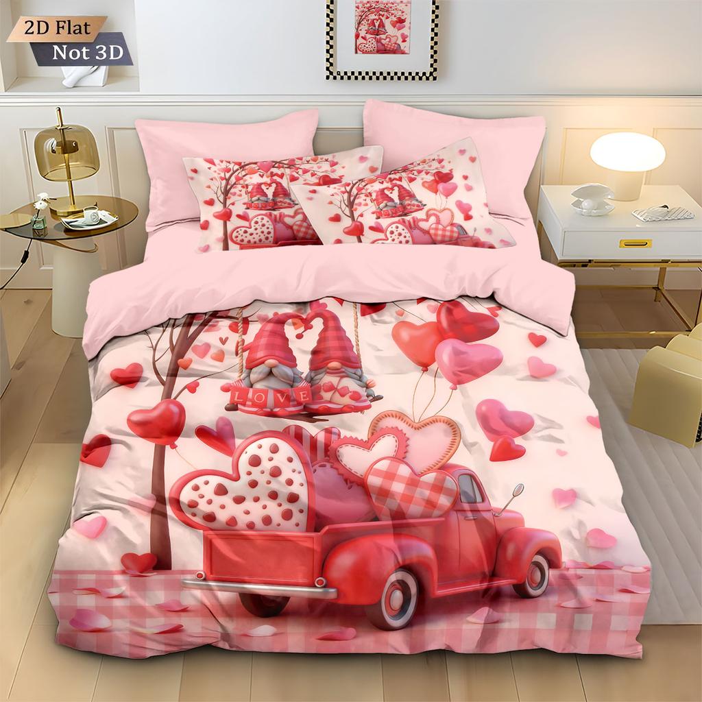 3pcs Valentine's Day romantic pink love goblin car print coreless down duvet cover set multi size bedroom bedding decoration