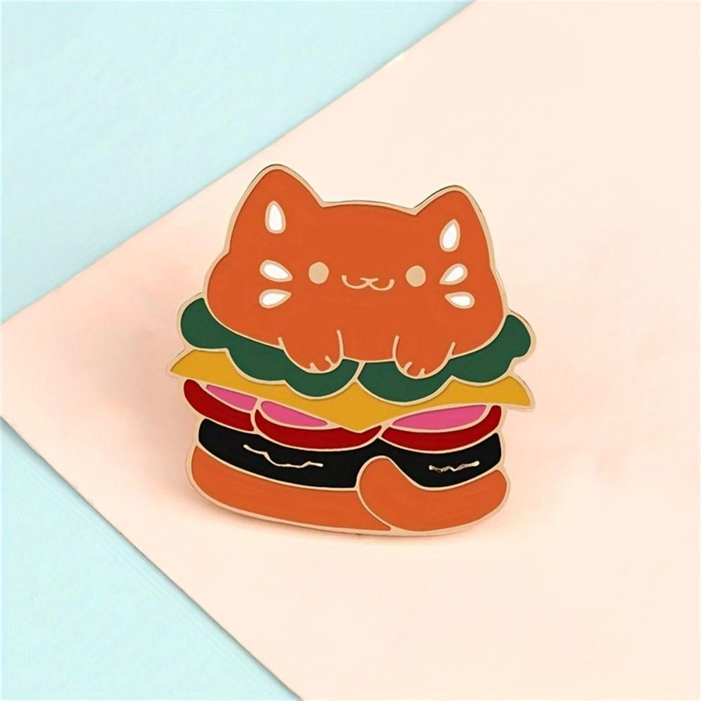 Food Cartoon Animal Brooch Creative Trash Can Kitten Brooch  Shirt Decor