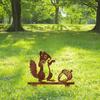 Garden Landscape Ornament Rusty Metal Squirrel with Acorn Stake, Cute Animal Silhouette Sculpture, Decor Decorative Outside Yard Art for Patio