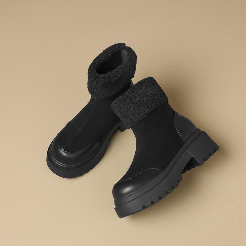 Snow boots women's autumn and winter new velvet thick heel Martin boots thickened cotton shoes thick sole small suede short boots