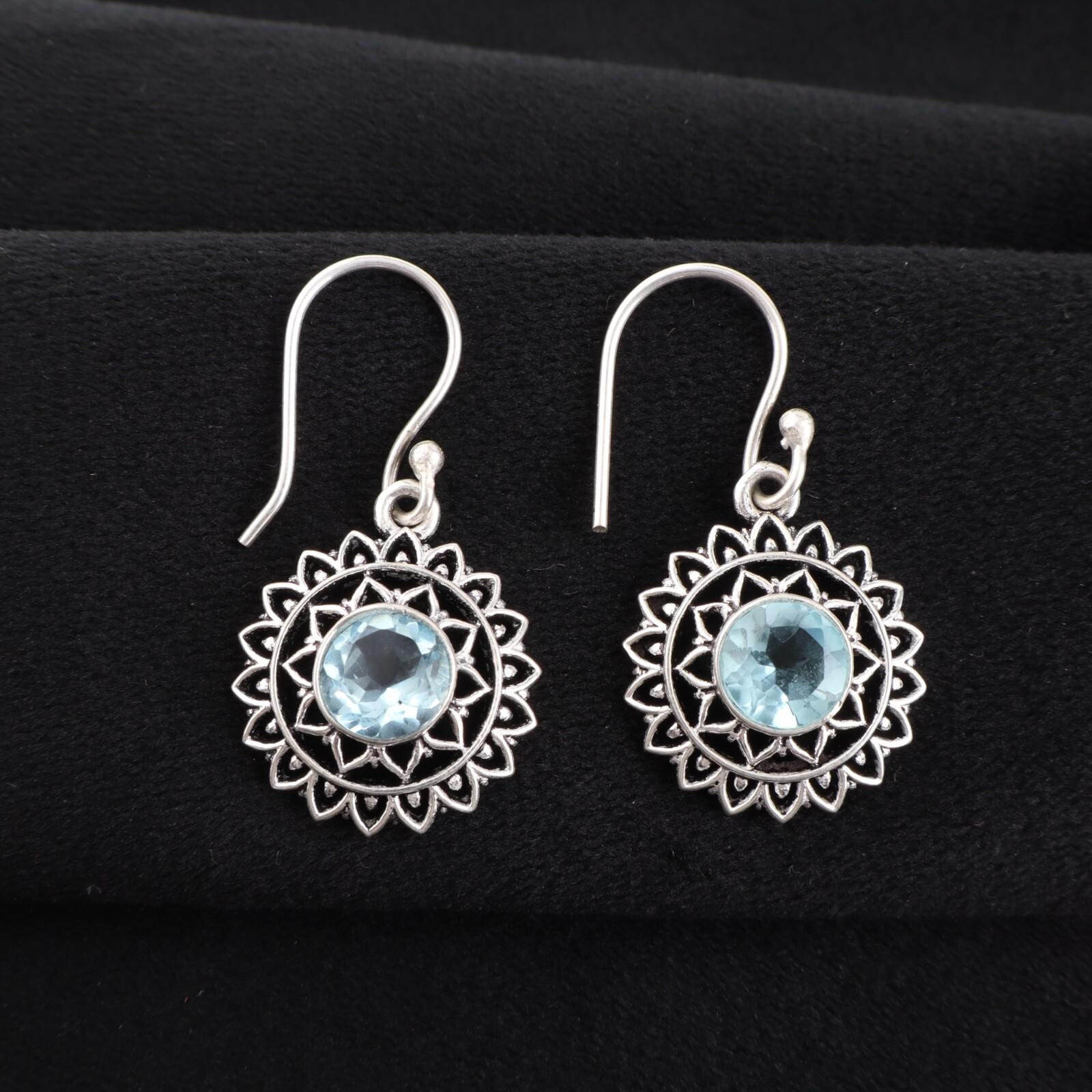 

Sky Blue Topaz Gemstone 925 Sterling Silver Jewelry Drop/Dangle Earrings 1.57 CE-19-3