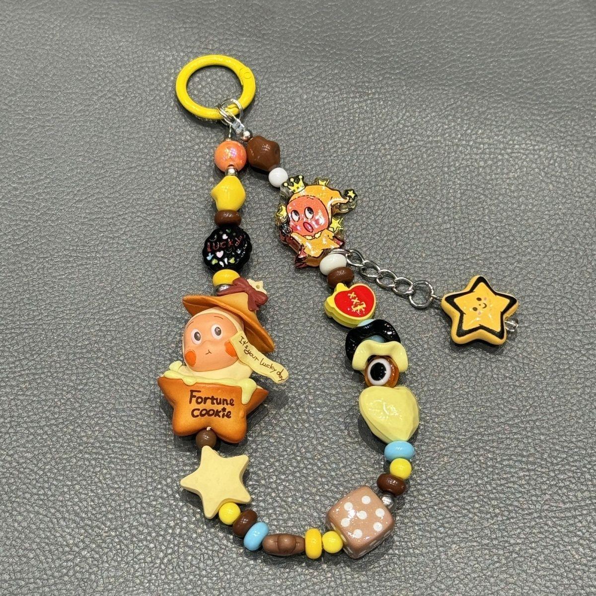 

Fortune Cookie Beaded Phone Charm Cute Handmade Lucky Star Design Aesthetic Retro Phone Strap Wrist Lanyard for Girls Other