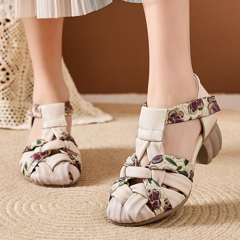 GKTINOO Mixed Colors Summer Gladiator Sandals Women Genuine Leather Round Toe Hook & Loop Retro Style Ladies Shoes Handmade