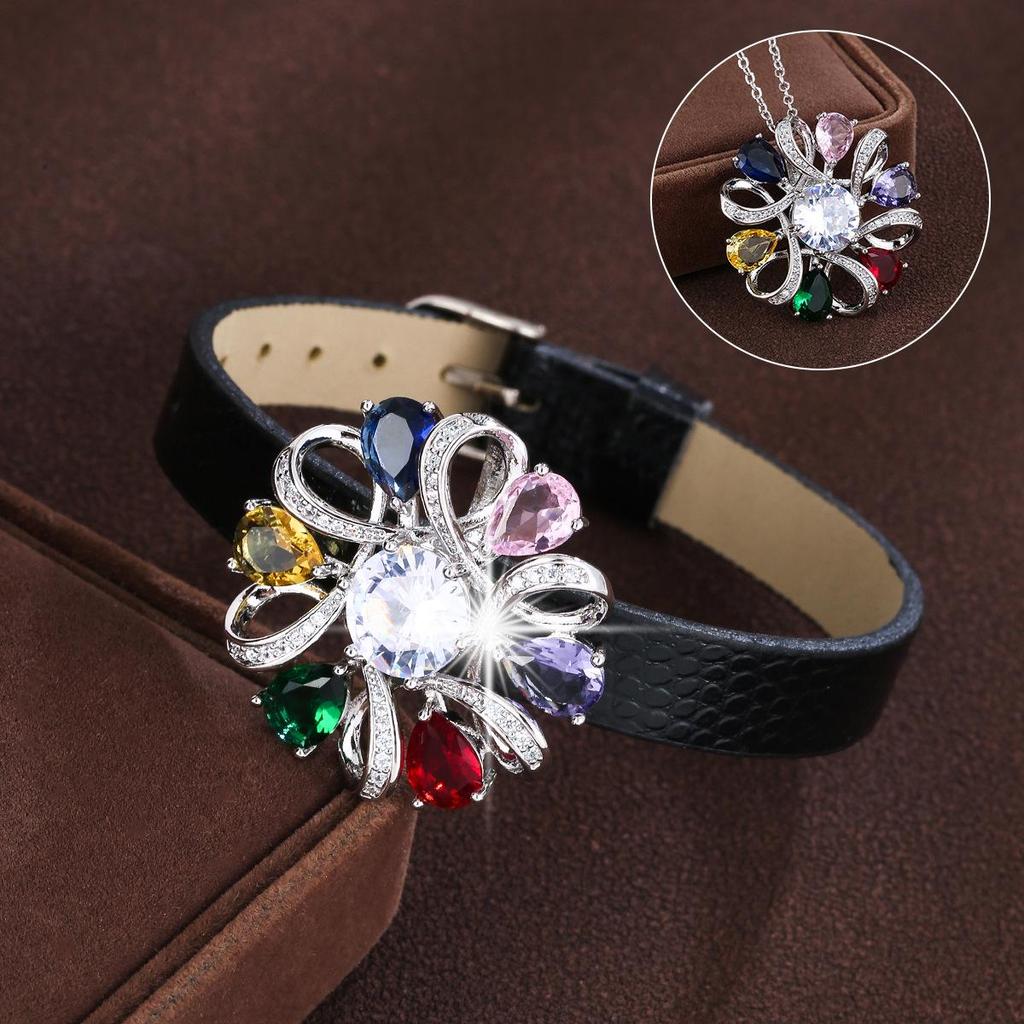 Elegant Multicolor Zirconia Flower & Water Drop Women's Copper Bracelet