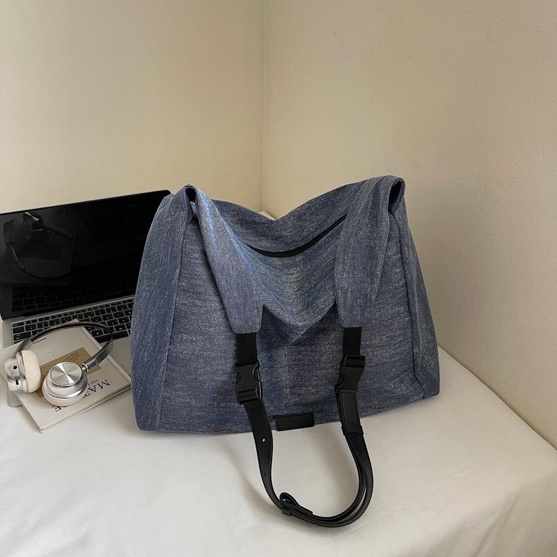 Japanese commuter canvas bag women's 2025 autumn new fashion simple trendy large-capacity college student shoulder tote bag